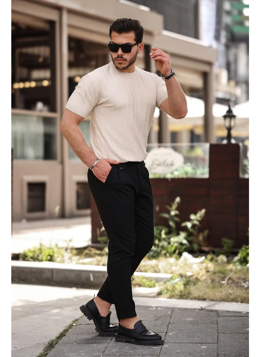 ميرون Beige Crew Neck Embossed Knitwear Short Sleeve T-Shirt - 2430
