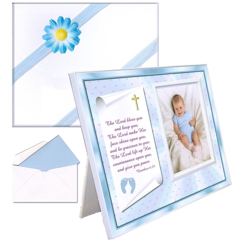 Expressly Yours! Photo Expressions Christening Gift for Baby Boy | Cute Picture Frame | Affordable, Colorful | Holds a 3.5 x 5 Photo | EasyFront-Load Design | Blue Theme with Numbers 6:24-26 Verse… - Image 1