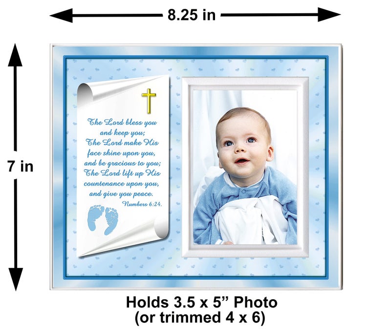 Expressly Yours! Photo Expressions Christening Gift for Baby Boy | Cute Picture Frame | Affordable, Colorful | Holds a 3.5 x 5 Photo | EasyFront-Load Design | Blue Theme with Numbers 6:24-26 Verse… - Image 4