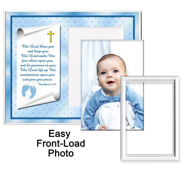 Expressly Yours! Photo Expressions Christening Gift for Baby Boy | Cute Picture Frame | Affordable, Colorful | Holds a 3.5 x 5 Photo | EasyFront-Load Design | Blue Theme with Numbers 6:24-26 Verse… - Image 5