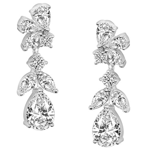 Peora Silver Plated Cubic Zirconia Studded Floral Style Drop Earrings Push Back Fashion Jewellery for Women & Girls - Image 1