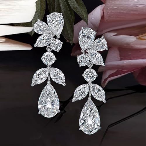 Peora Silver Plated Cubic Zirconia Studded Floral Style Drop Earrings Push Back Fashion Jewellery for Women & Girls - Image 2