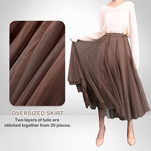 FEOYA Womens Long Tulle Skirt Pleated A Line Layered Tutu Skirt High Waist Elastic Mesh Flowy Maxi Skirt for Wedding Party - Image 5