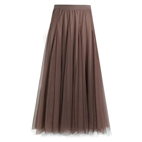 FEOYA Womens Long Tulle Skirt Pleated A Line Layered Tutu Skirt High Waist Elastic Mesh Flowy Maxi Skirt for Wedding Party - Image 3