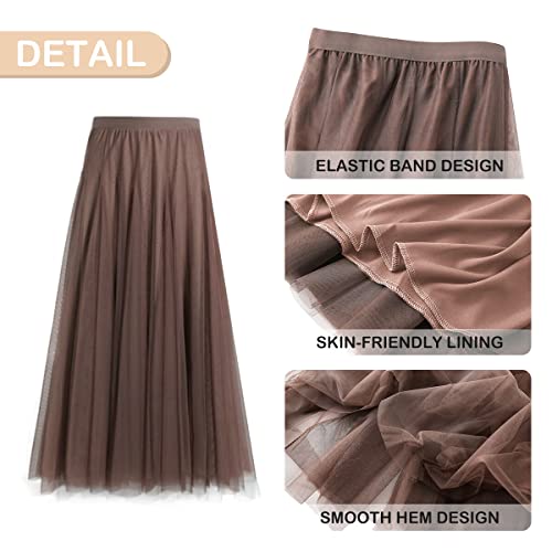 FEOYA Womens Long Tulle Skirt Pleated A Line Layered Tutu Skirt High Waist Elastic Mesh Flowy Maxi Skirt for Wedding Party - Image 4