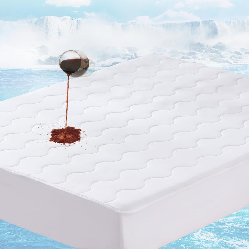 Luxe Linen Instant Cool Queen Mattress Pad for Hot Sleepers, Waterproof Cooling Mattress Topper Cover with TriSupport 3D Tech, Cloud-Like Mattress Protector Pad - Image 1
