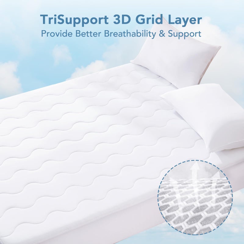 Luxe Linen Instant Cool Queen Mattress Pad for Hot Sleepers, Waterproof Cooling Mattress Topper Cover with TriSupport 3D Tech, Cloud-Like Mattress Protector Pad - Image 5