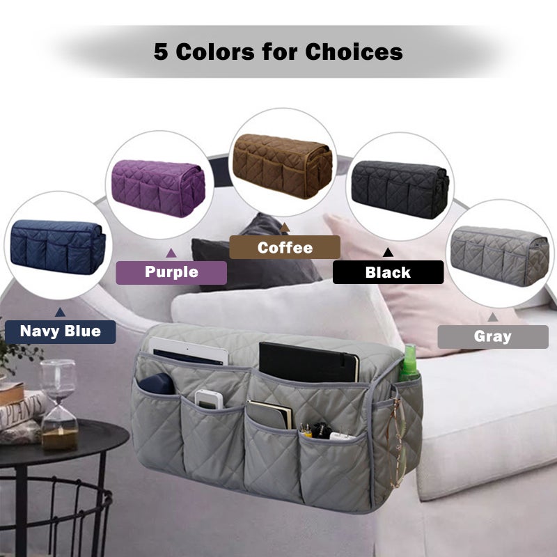 Sofa Armrest Storage Bag with 14 Pockets Non-Slip Sofa Armrest Storage Organizer Sofa Armchair Caddy Armrest Covers Armchair Storage Bag for Phone Magazines TV Remote Control - Image 2