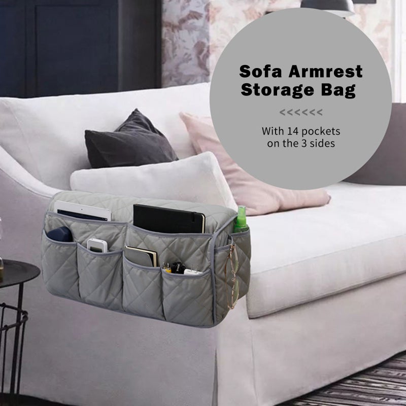 Sofa Armrest Storage Bag with 14 Pockets Non-Slip Sofa Armrest Storage Organizer Sofa Armchair Caddy Armrest Covers Armchair Storage Bag for Phone Magazines TV Remote Control - Image 3