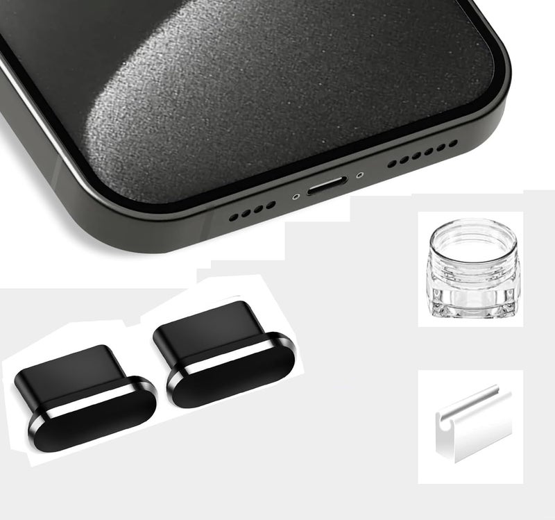 Mizi [2 Pack] USB-C Metal Anti Dust Plug Cover, Protect Charging Port from Dust and Moist with Storage Box and Cable Clip Holder for iPhone 15/16 /17Series - Black - Image 1