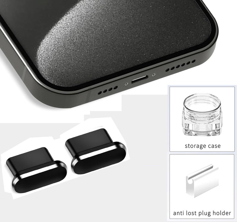 Mizi [2 Pack] USB-C Metal Anti Dust Plug Cover, Protect Charging Port from Dust and Moist with Storage Box and Cable Clip Holder for iPhone 15/16 /17Series - Black - Image 2