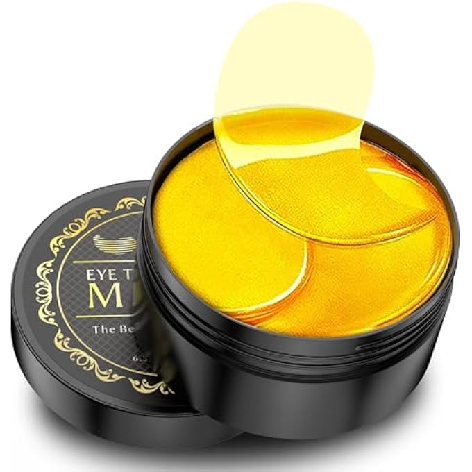 SWIUKPHE Under Eye Patches 60 Pcs, Gold Eye Mask, Puffy Eyes & Dark Circles Treatments, Reduce Under Eye Bags and Smooth Wrinkles, Eye Skin Care Pads With Collagen, Hyaluronic Acid & Castor Oil - Image 1