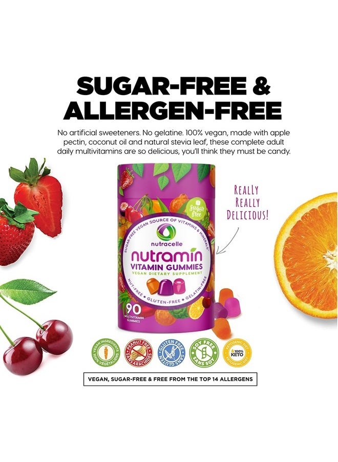 Nutracelle - NUTRAMIN Daily Vegan Keto Multivitamin Gummies Vitamin C, D2, and Zinc for Immunity, Plant-Based, Sugar-Free, Nut-Free, Gluten-Free, with Biotin, Vitamin A, B, B6, B12 & More 90 Count, 45 Days - Image 1