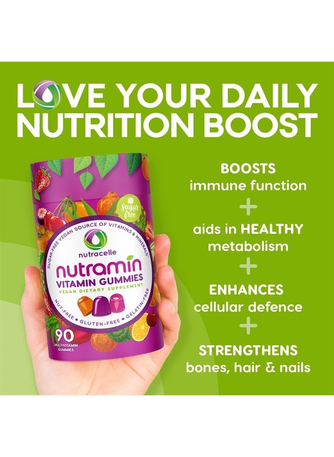 Nutracelle - NUTRAMIN Daily Vegan Keto Multivitamin Gummies Vitamin C, D2, and Zinc for Immunity, Plant-Based, Sugar-Free, Nut-Free, Gluten-Free, with Biotin, Vitamin A, B, B6, B12 & More 90 Count, 45 Days - Image 1