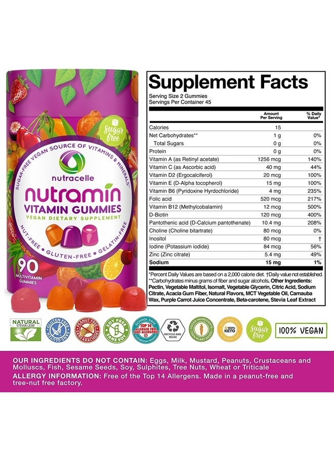 Nutracelle - NUTRAMIN Daily Vegan Keto Multivitamin Gummies Vitamin C, D2, and Zinc for Immunity, Plant-Based, Sugar-Free, Nut-Free, Gluten-Free, with Biotin, Vitamin A, B, B6, B12 & More 90 Count, 45 Days - Image 1