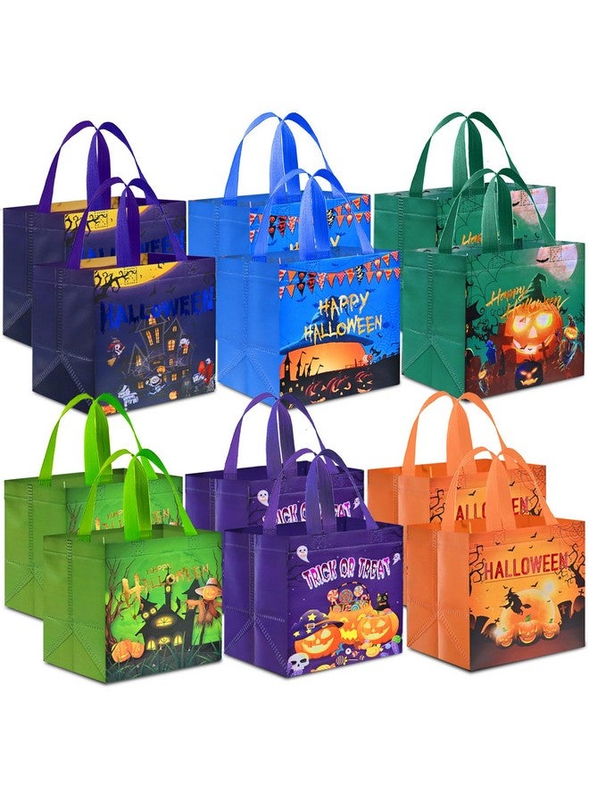 AhfuLife 12 Pcs Halloween Trick Or Treat Bags, Halloween Candy Tote Bags With Handles, Reusable Halloween Non-Woven Gift Bags For Halloween Party Supplies Favors (7.8×7.8×5.9’’) - Image 1