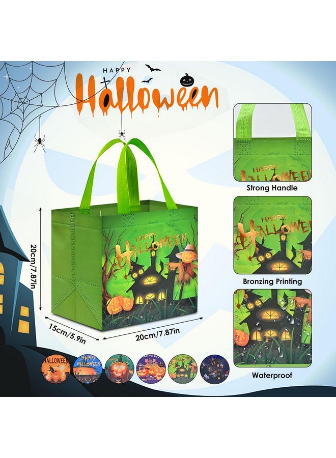 AhfuLife 12 Pcs Halloween Trick Or Treat Bags, Halloween Candy Tote Bags With Handles, Reusable Halloween Non-Woven Gift Bags For Halloween Party Supplies Favors (7.8×7.8×5.9’’) - Image 2