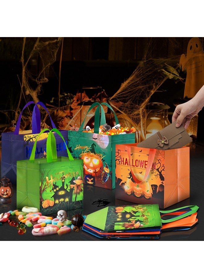 AhfuLife 12 Pcs Halloween Trick Or Treat Bags, Halloween Candy Tote Bags With Handles, Reusable Halloween Non-Woven Gift Bags For Halloween Party Supplies Favors (7.8×7.8×5.9’’) - Image 4
