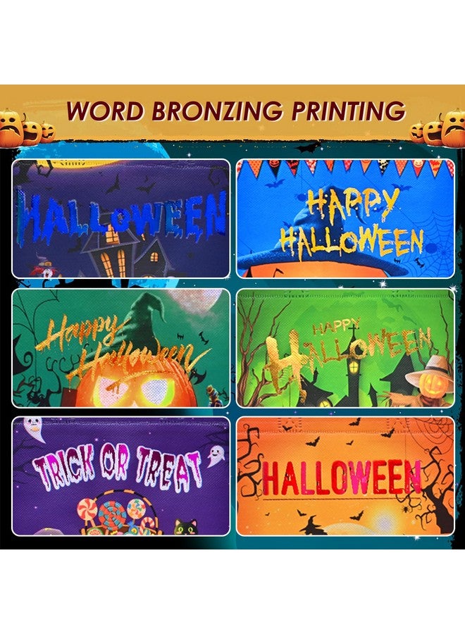 AhfuLife 12 Pcs Halloween Trick Or Treat Bags, Halloween Candy Tote Bags With Handles, Reusable Halloween Non-Woven Gift Bags For Halloween Party Supplies Favors (7.8×7.8×5.9’’) - Image 3