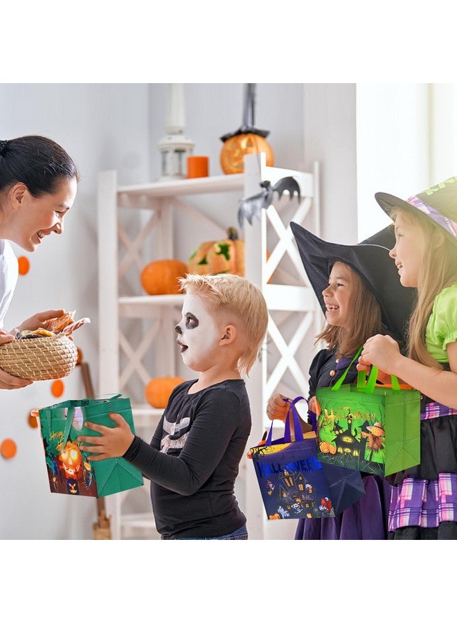 AhfuLife 12 Pcs Halloween Trick Or Treat Bags, Halloween Candy Tote Bags With Handles, Reusable Halloween Non-Woven Gift Bags For Halloween Party Supplies Favors (7.8×7.8×5.9’’) - Image 5