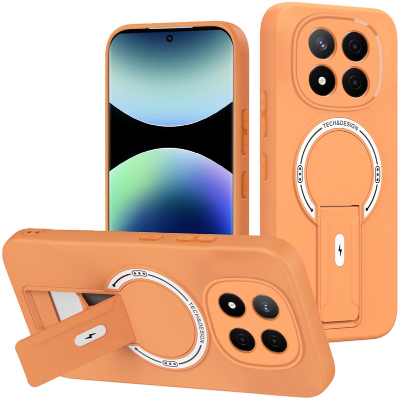 MagSafe Acrylic Case Protective for Redmi Note 15 and Kickstand and Skin Feel in Orange with Easy Storage - Image 1