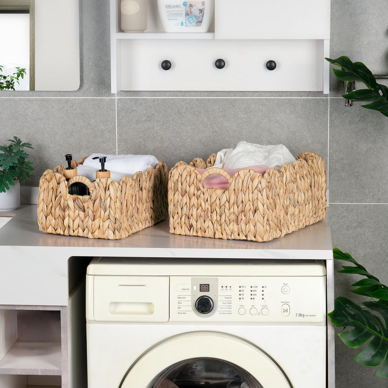 iEGrow Scalloped Wicker Basket, Set of 2 Woven Rattan Natural Water Hyacinth Baskets with Built-in Handles, Rectangle Storage Baskets for Organizing, Decor, Shelf and Nursery Room - Image 4