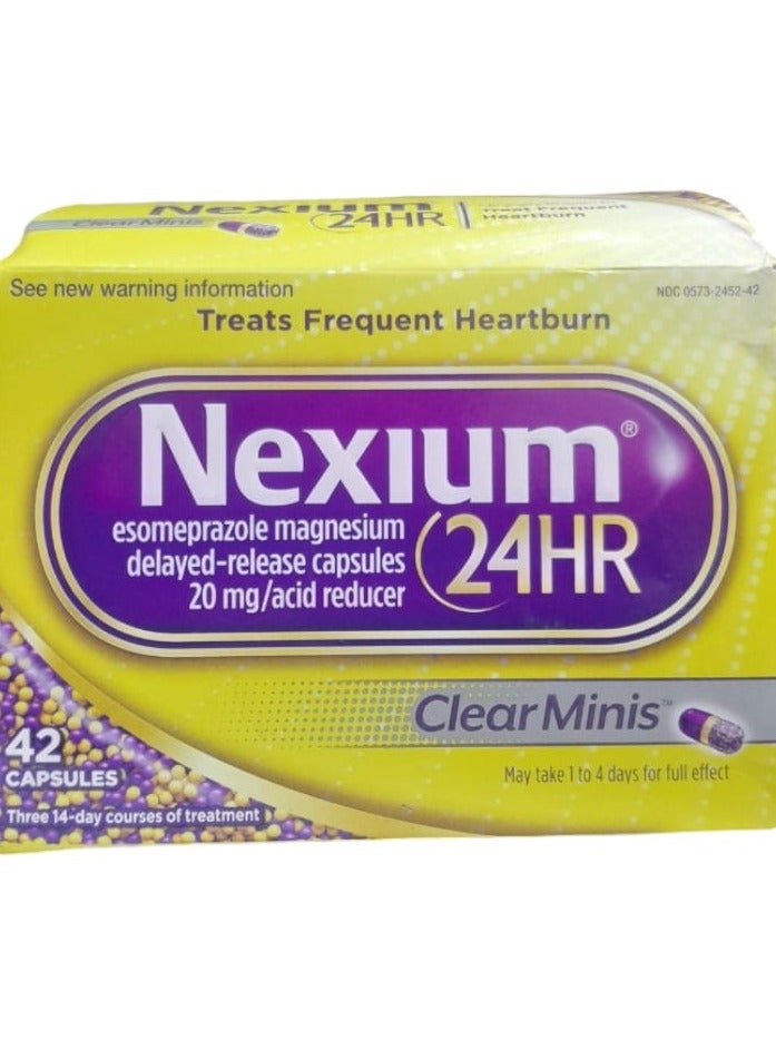 NEXIUM كبسولات 24HR Clear Minis Acid Reducer لتخفيف حرقة المعدة والإطلاق المتأخر للحماية طوال اليوم وطوال الليل من حرقة المعدة المتكررة، دواء يحتوي على إيزوميبرازول المغنيسيوم - 42 كبسولة - Image 1