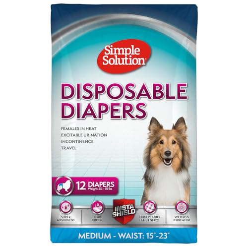 Simple Solution Disposable Female Dog Diapers, Absorbent Leak Proof Protection for Incontinence, Puppy Training, Heat Cycle, Travel, and Housebreaking, Medium Dogs, 15–23 Inch Waist, 12 Count - Image 1