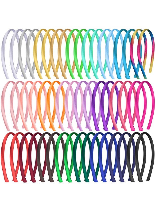 Duufin 50 Pieces Satin Headbands 1 Centimeter DIY Headband Colorful Satin Covered Headband Girls and Women, 25 Colors - Image 1