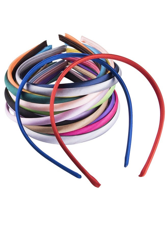 Duufin 50 Pieces Satin Headbands 1 Centimeter DIY Headband Colorful Satin Covered Headband Girls and Women, 25 Colors - Image 4