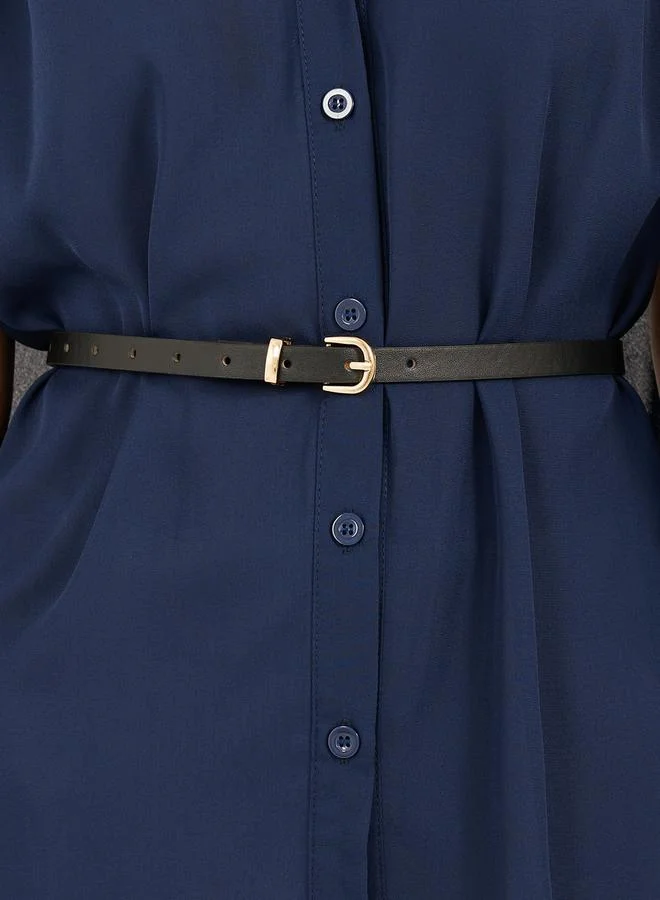 Styli Plain Belted Cape Sleeves Blouse