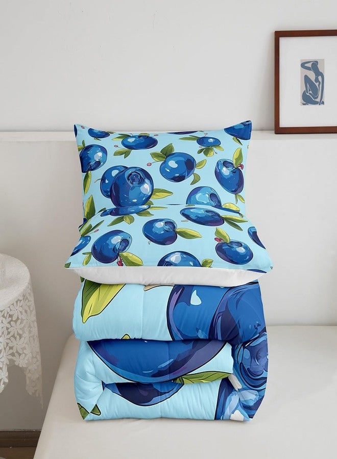 Man Fei Manfei Cartoon Blueberry Kids Comforter Set Twin Size,Summer Tropical Fruits Bedding Set,Boys Girls Room Decor,Hawaii Summer Beach Down Comforter,Blue Green Duvet Insert,1 Pillowcase - Image 5
