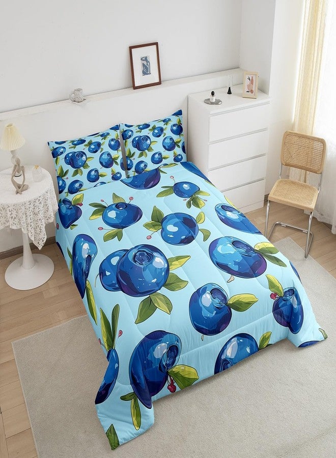 Man Fei Manfei Cartoon Blueberry Kids Comforter Set Twin Size,Summer Tropical Fruits Bedding Set,Boys Girls Room Decor,Hawaii Summer Beach Down Comforter,Blue Green Duvet Insert,1 Pillowcase - Image 3