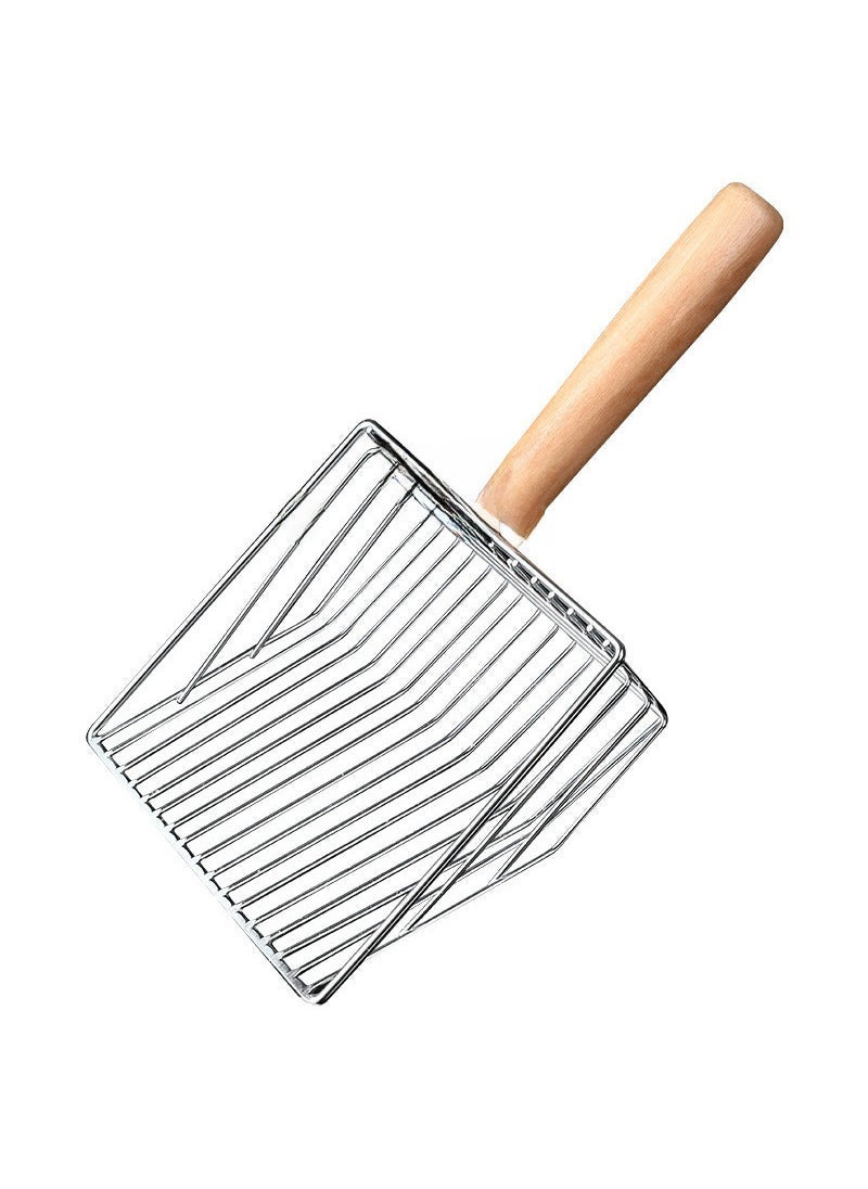 Stainless Steel Large Cat Litter Scoop 【Silver】 cat litter shovel with wooden handle