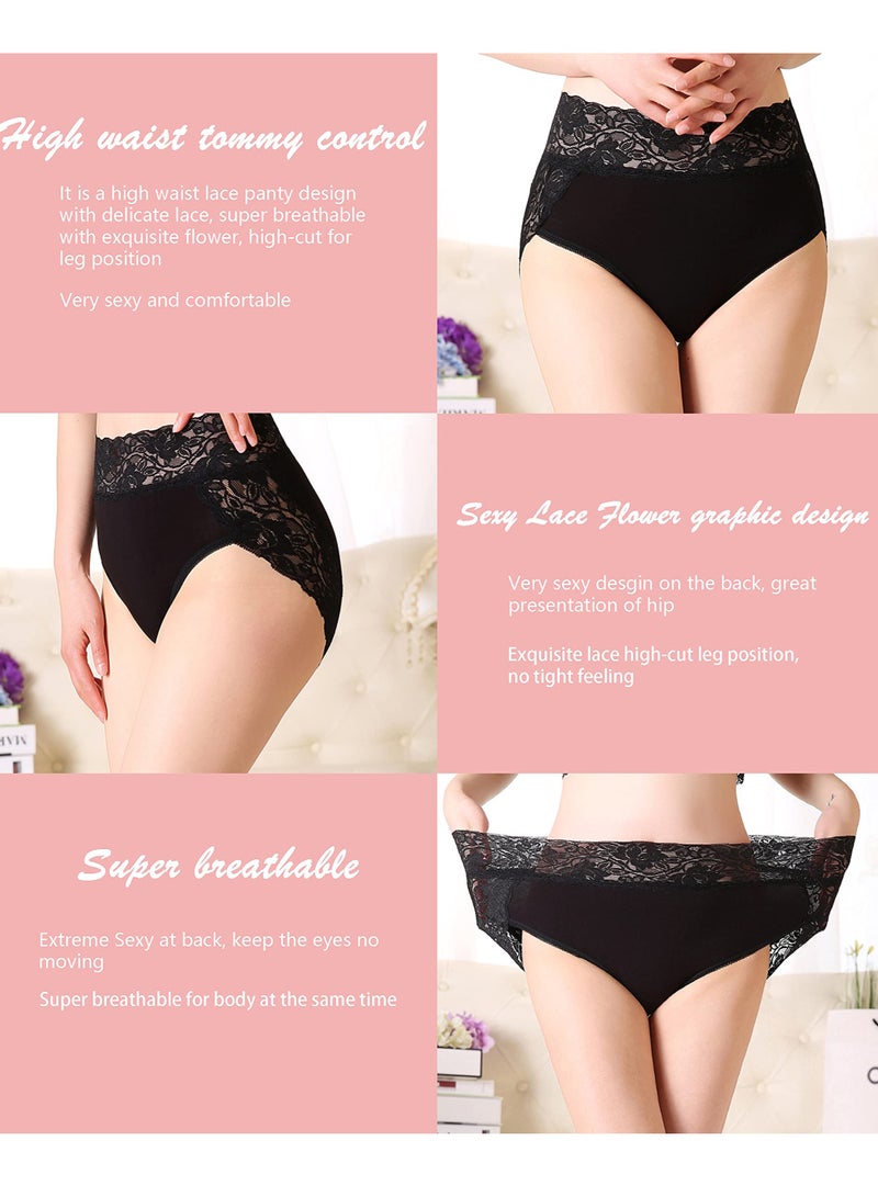 KASTWAVE Women’s Plus Size Underwear, Ladies Lace High Waisted Panties, Soft Full Breathable Briefs For Women 5-Pack - Image 5