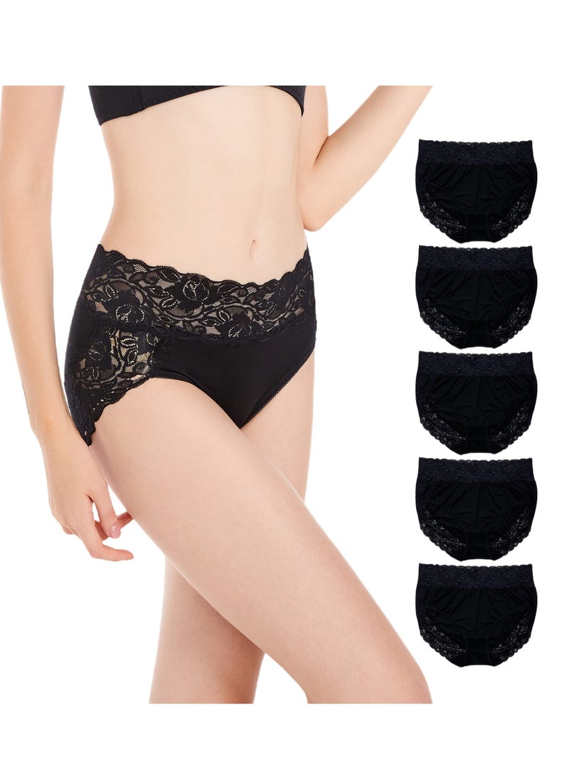 KASTWAVE Women’s Plus Size Underwear, Ladies Lace High Waisted Panties, Soft Full Breathable Briefs For Women 5-Pack - Image 1