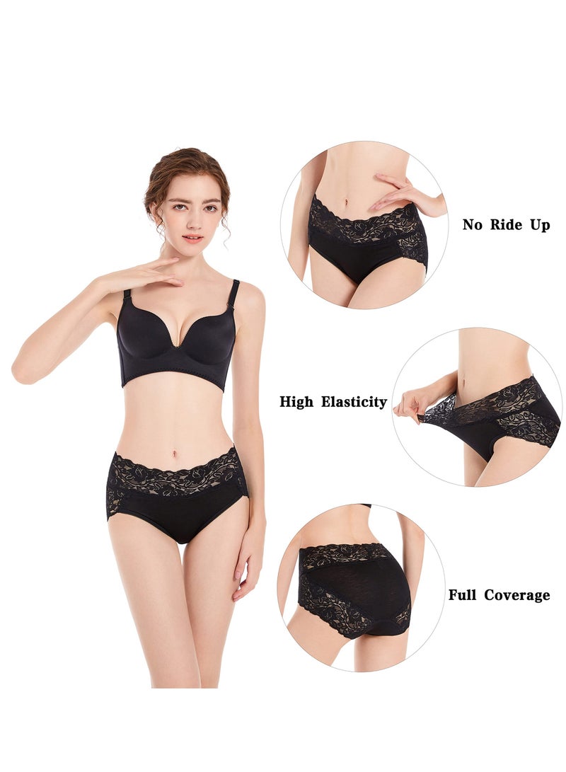 KASTWAVE Women’s Plus Size Underwear, Ladies Lace High Waisted Panties, Soft Full Breathable Briefs For Women 5-Pack - Image 2