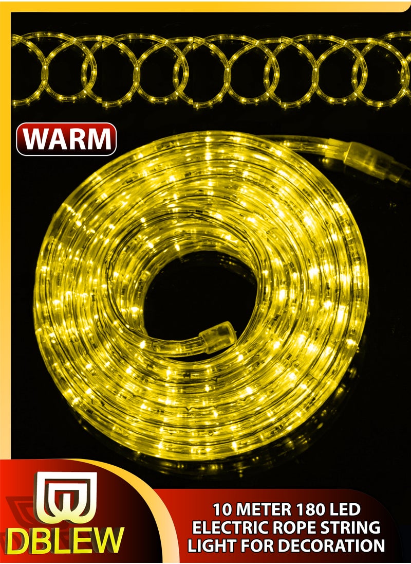 DBLEW 10 Meter Waterproof Warm LED Fairy String Rope Lights With 180 Megabright LEDS 8 Modes Electric Corded Ideal for Indoor and Outdoor Christmas Ramadan Birthday Diwali Festivals Home Decoration  - Image 1