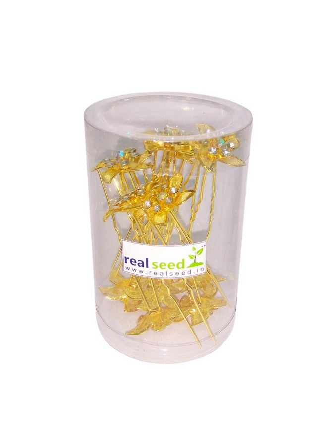 Real Seed Golden Rose With Crystal Petals Combo Of Big Juda Pin Hair Clips For Girls/Women (12 Pieces) - Image 3