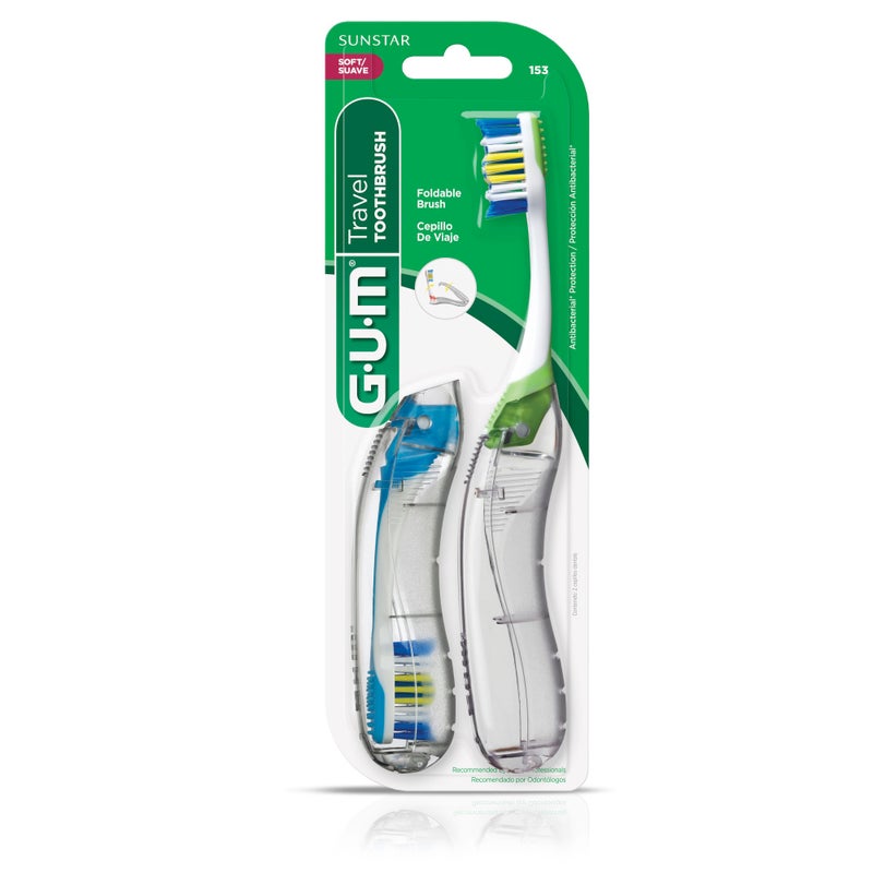 GUM Folding Travel Toothbrush, Compact Head + Tongue Cleaner, Soft Bristled Travel Toothbrushes for Adults, 2 Count - Image 4