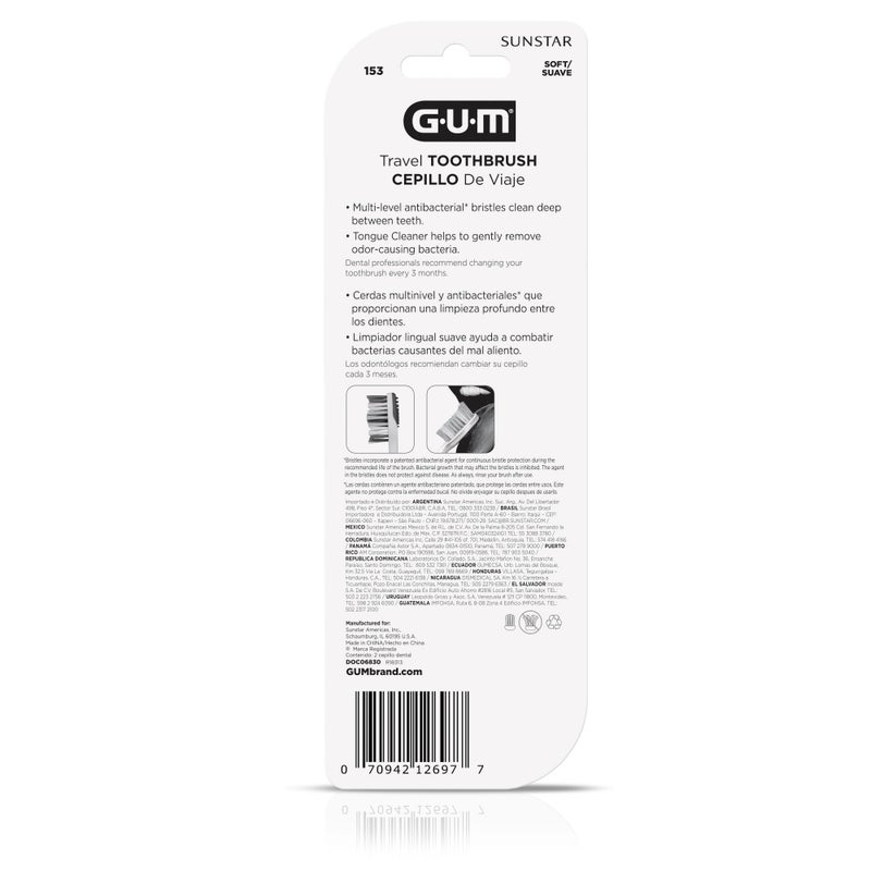 GUM Folding Travel Toothbrush, Compact Head + Tongue Cleaner, Soft Bristled Travel Toothbrushes for Adults, 2 Count - Image 5