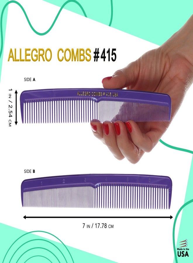 Allegro Combs #415 - Combs Set 12 Count Pocket Combs for Men and Women Hair Stylist Barber Tools for Cutting Styling USA (Purple) - Image 2