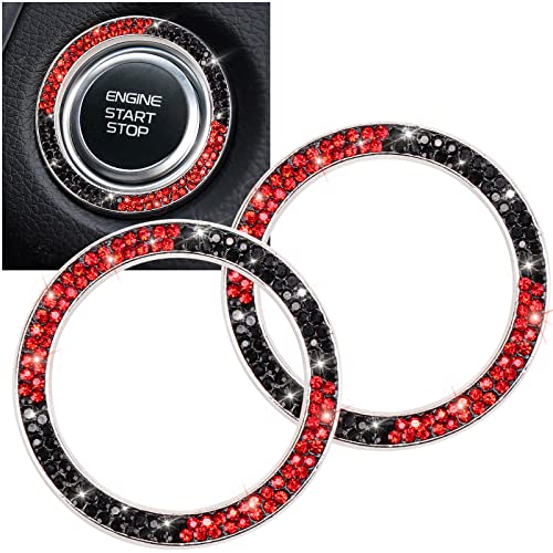 ToBeQueen Black and Red Bling Push Button Start Ring Emblem StickerCrystal Rhinestone Interior Engine Start Stop Car Bling Ring Decoration for Women Pure Handmade Diamond DecorRed and Black - Image 1
