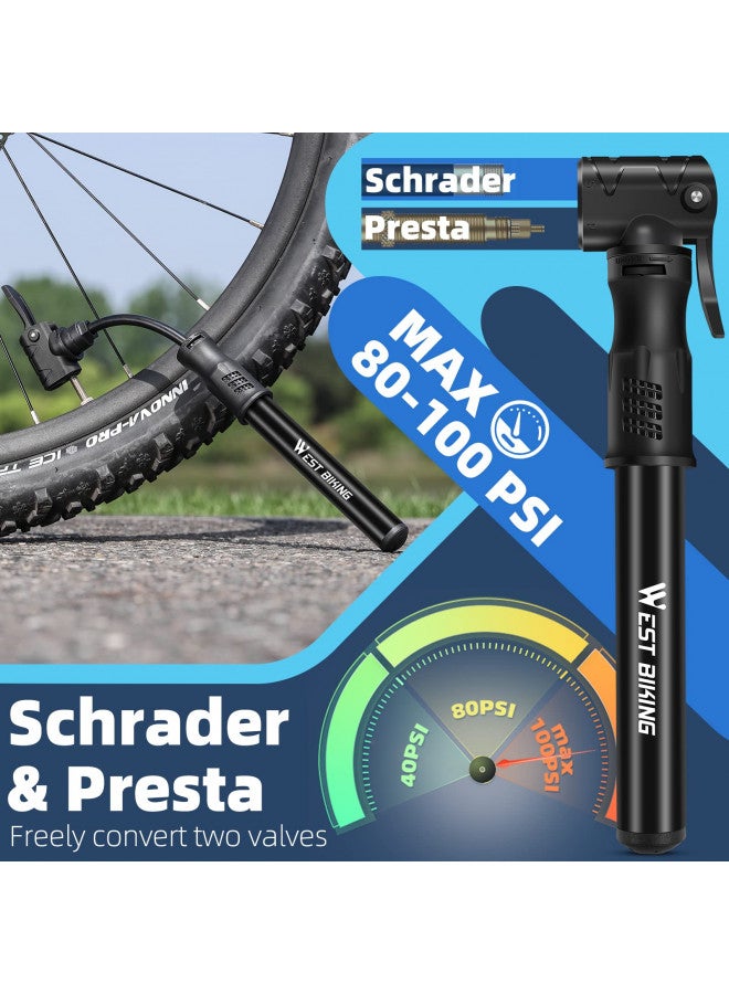 WEST BIKING مضخة دراجة هوائية مضخة دراجة صغيرة - مضخة دورة من سبائك الألمنيوم لصمامات بريستا وشرايدر، مضخة خفيفة الوزن ومحمولة لضغط إطارات الدراجة بسرعة مضخة هواء صغيرة لدراجة الجبال والدراجات على الطرق ومضخة كرات (أسود) - Image 2