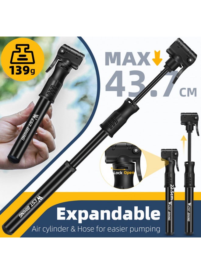 WEST BIKING مضخة دراجة هوائية مضخة دراجة صغيرة - مضخة دورة من سبائك الألمنيوم لصمامات بريستا وشرايدر، مضخة خفيفة الوزن ومحمولة لضغط إطارات الدراجة بسرعة مضخة هواء صغيرة لدراجة الجبال والدراجات على الطرق ومضخة كرات (أسود) - Image 3