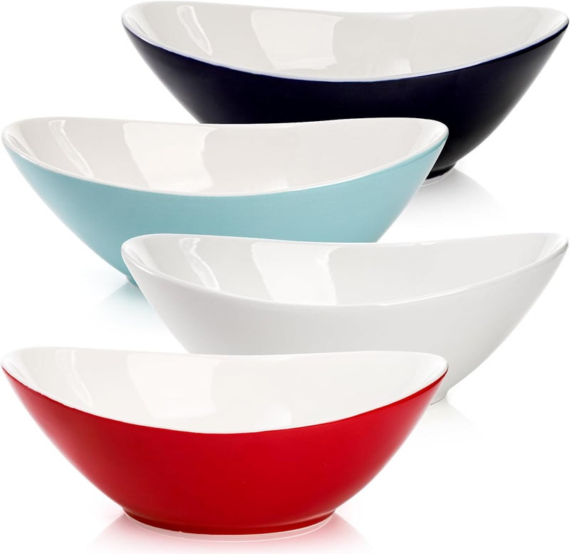 Goaste Goaste 4 Pack 95 Inch Ceramic Serving Bowls 36 OZ Large Salad Dishes Stackable Oval Bowl Serving Platter Food Server for Holiday Dinner Party Pasta Appetizer Side Dishes Soup Assorted Colors  - Image 1