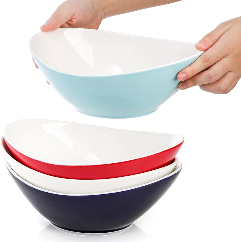 Goaste Goaste 4 Pack 95 Inch Ceramic Serving Bowls 36 OZ Large Salad Dishes Stackable Oval Bowl Serving Platter Food Server for Holiday Dinner Party Pasta Appetizer Side Dishes Soup Assorted Colors  - Image 3