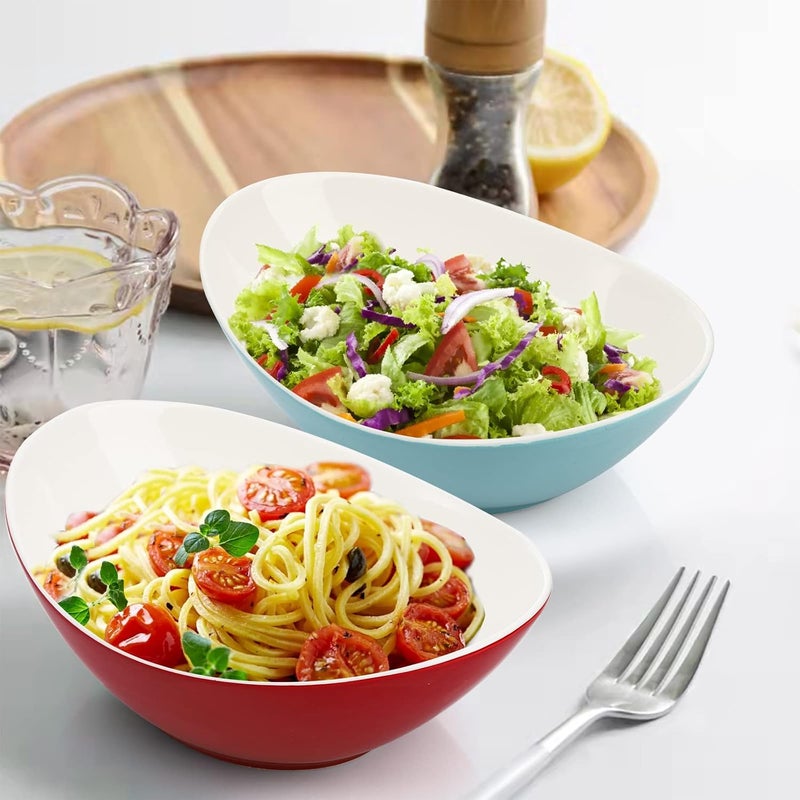 Goaste Goaste 4 Pack 95 Inch Ceramic Serving Bowls 36 OZ Large Salad Dishes Stackable Oval Bowl Serving Platter Food Server for Holiday Dinner Party Pasta Appetizer Side Dishes Soup Assorted Colors  - Image 4