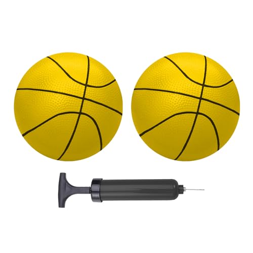 ABAJI Mini Basketballs Yellow 2 Pack 5 Set with Pump Needle Durable Material for Mini Hoop 3 Years Toddlers Kids Teenagers for Pool Indoors Outdoors - Image 1