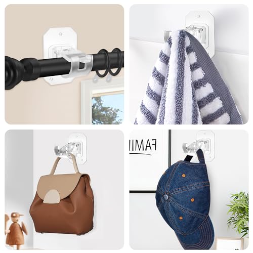 Codoule 8PCS Upgraded No Drill Curtain Rod Brackets No Drilling Curtain Rod Holders Self Adhesive Curtain Rod Hooks Nail Free Adjustable Curtain Hangers Suitable for Poles of 0.78~1.57 Inch(Transparent) - Image 5